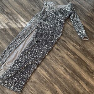 Elegant Silver Sequin Gown